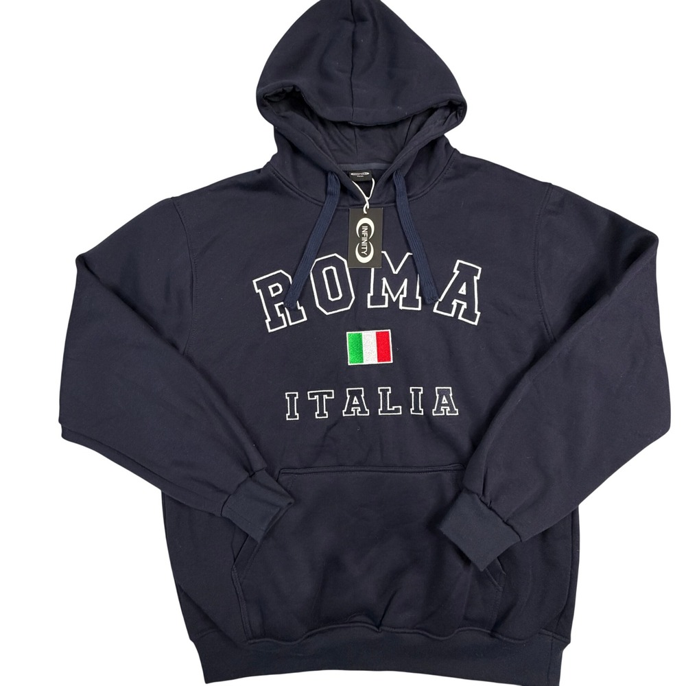 NWT Infinity Mens‎ Roma Italia Hoodie Navy Blue Embroidered Souvenir XXXL